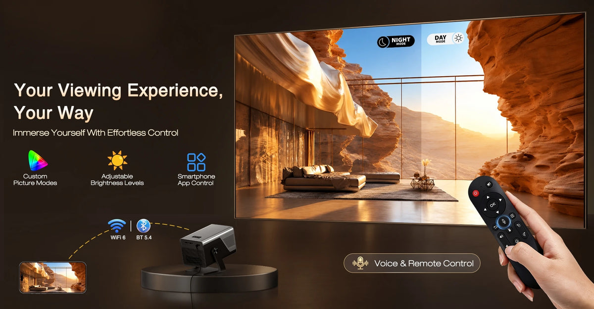 Lyncast 8K Support HD 1080P Auto Focus 2000ANSI Projector 5W Speaker Android 14 WiFi6 BT5.4 Outdoor Home Theater Projectors X7