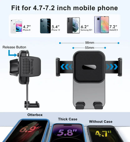 Car Phone Holder for Vent - Air Vent Cell Phone Mount for Car, Acrylic Hands Free Automobile Cradle Clip Stand, 4-7" Cellphones