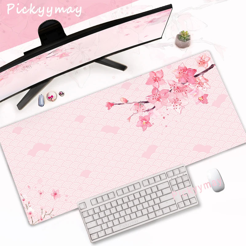 Pink Cherry Blossoms Mousepad Home Computer Table Large Pc Mouse Pad Art Sakura Keyboard Mause Rug Desk Mat Office Accessories
