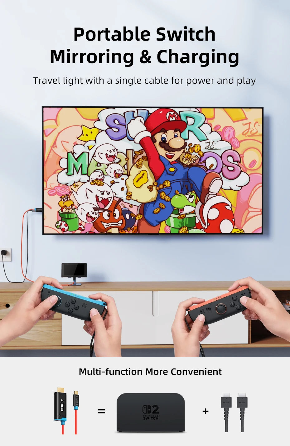 CABLETIME Switch 2 Dock Station Portable TV Dock 4K144Hz USB C to HDMI Cable  PD 100W Adapter Prefect Switch 2/1 OLED for PS4/5
