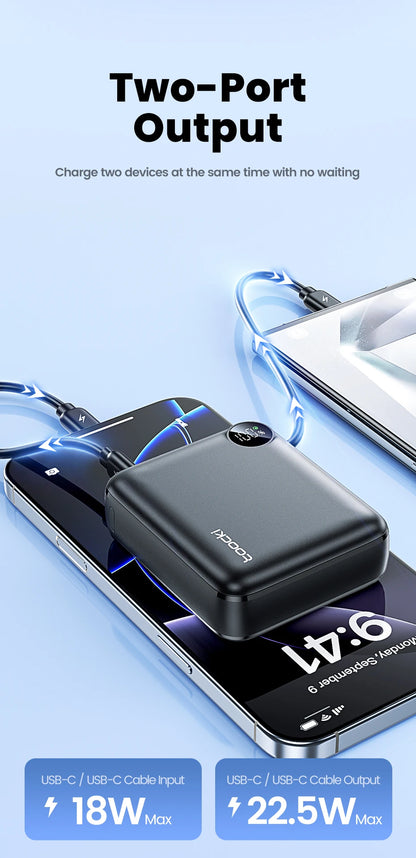 Toocki Portable PowerBank Built-in USB C Cable 10000/20000mAh PD 22.5W Fast Charging Power Bank for iPhone 16 15 14 13 Samsung