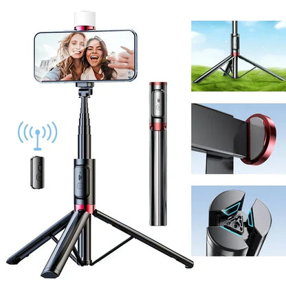 Selfie Stick 1.1 M Ultra Long Stretch Portable Phone Holder Integrated Design Bluetooth Remote With Fill Light Tripod Stand For
