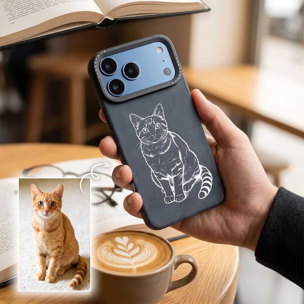 Personalized Custom Line Drawing 3D DIY Engraved Faux Leather Faux Phone Case For iPhone 17 16 15 14 13 12 11 Pro Max Pro 17Air
