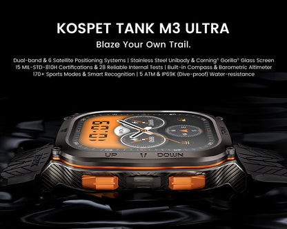 KOSPET TANK M3 Ultra GPS Smart Watch for Men Stainless Steel 5ATM Waterproof Bluetooth Call  24/7 Health Monitor for Android iOS