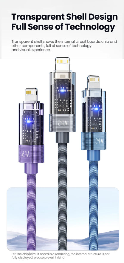 Toocki USB A to Lightning Cable 2.4A Smart Auto Power-off Fast Charging Data Wire for iPhone 14 13 12 11 Pro Max XS 8 7 SE iPad