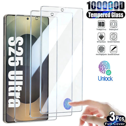 1-3PCS Fingerprint Unlock Screen Protector For Samsung Galaxy S25 Ultra S24 FE S22 Plus S25 Edge S23 S24 Ultra 9H Tempered Glass