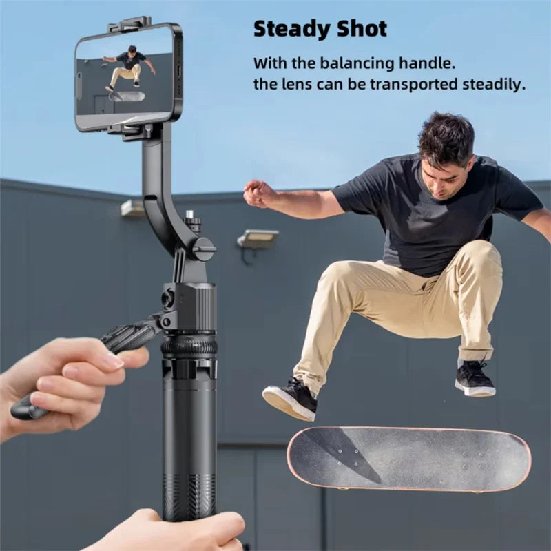 Selfie Stick Tripod Gimbal for Cell Phone 360° Auto-Rotation AI Tracking Stabilizer Shooting Quadrapod with Optional Fill Light