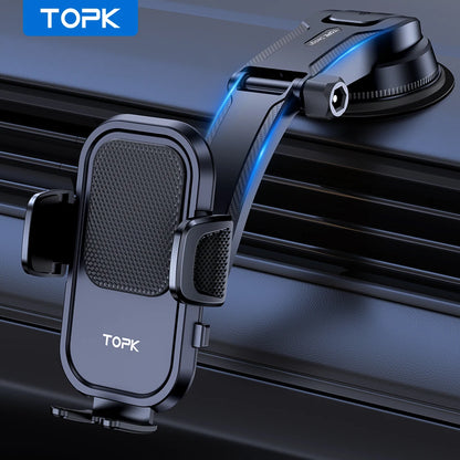 TOPK Adjustable Dashboard Car Phone Holder 360° Rotation Horizontal Vertical Mount Stand for iPhone 15 14 Samsung Auto Bracket