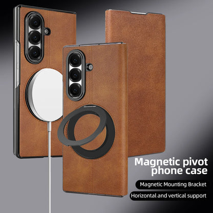 Magnetic Plain PU Leather Flip Phone Case With 360° Rotatable Ring Kickstand Holder for Samsung For Galaxy Z Fold 8 Ultra 7/6