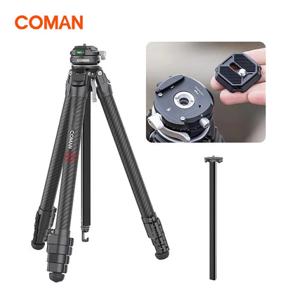 COMAN Zero F38 Carbon Fiber Tripod with Quick Release 360° Panoramic Ball Head for Nikon Canon DSLR Camera Travel Size