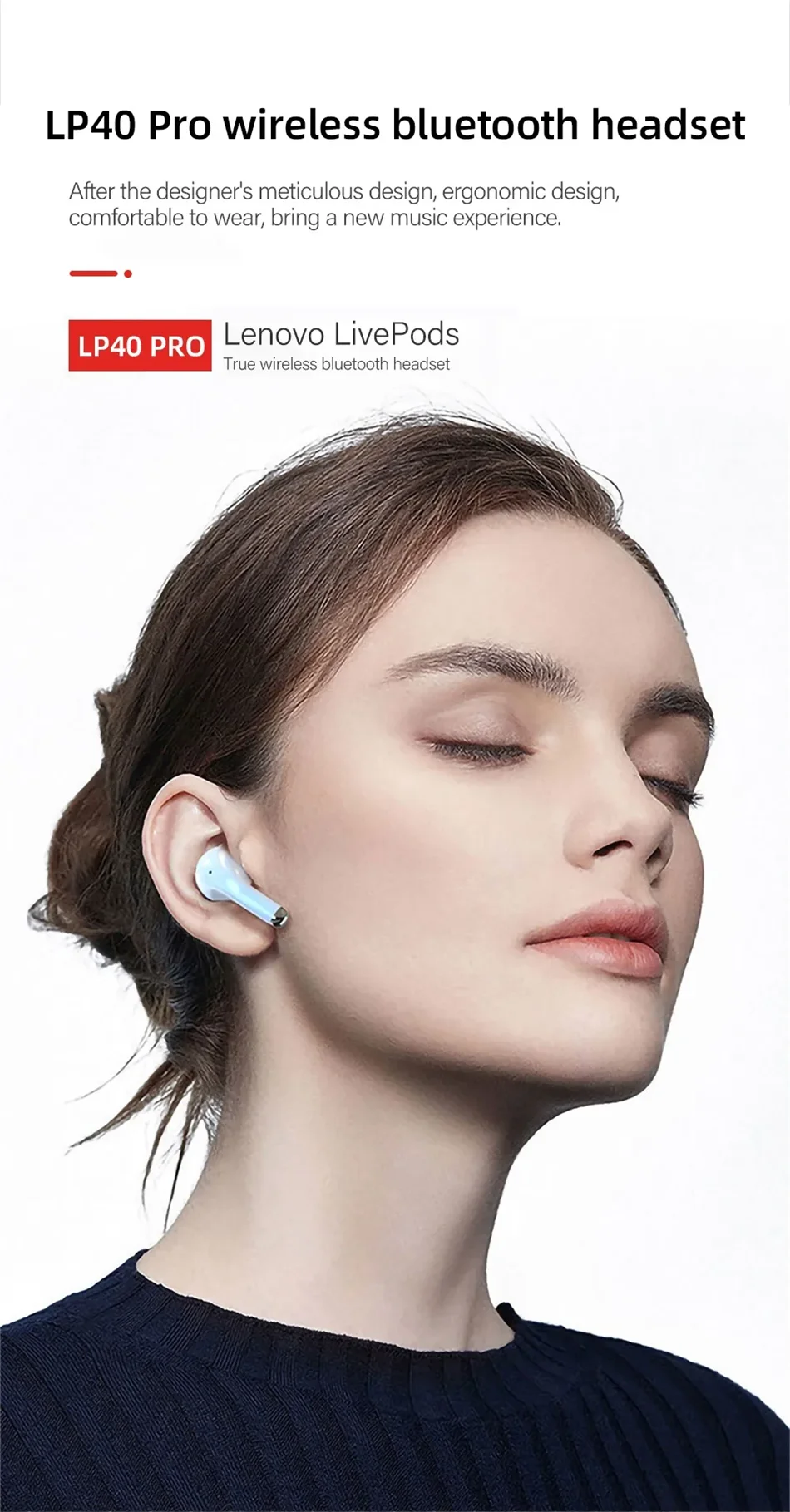 Lenovo LP40 Pro Wireless Earbuds Bluetooth 5.1 25H Playtime USB-C Fast Charge Deep Bass Touch Control IPX5 Sport Headphones