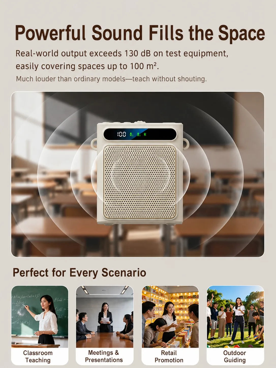 Portable Voice Amplifier for Teachers, Wireless Dual Clip Mic Bluetooth Speaker 2500mAh for Classroom Meetings Tours