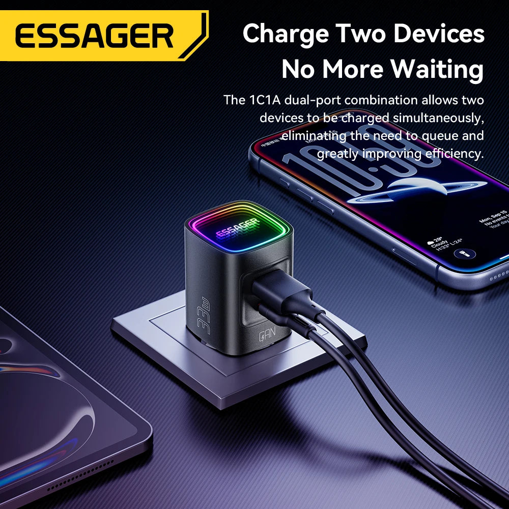 Essager 33W GaN USB Charger Fast Charging USB Type C Wall Charger PD QC3.0 Quick Charge For iPhone 17 16 Samsung Huawei Xiaomi