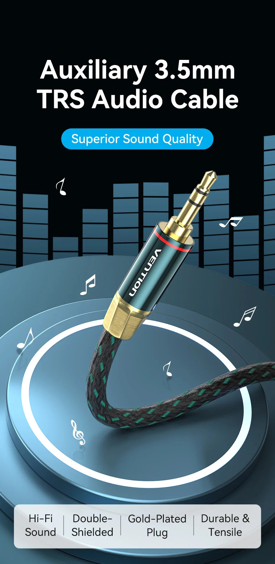 Vention 3.5mm Jack Audio Cable for Headphone Xiaomi Laptop Jack 3.5 Male to Male Car Aux Cable Jack 3.5 Speaker Cable Audio Cord