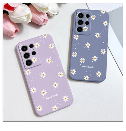 Smiling Daisy Phone Case For Samsung Galaxy S25 S24 S23 S22 S21 S20 S10 S10E Ultra Plus FE Note 20 Ultra Plus Cover