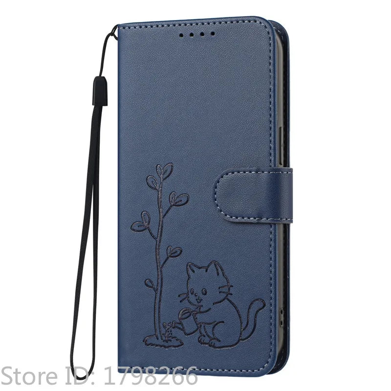 Cats & Trees Pattern Leather Phone Case For VIVO Y39 Y29 Y19S Y38 Y78+ Y17S Y27 Y36 Y16 Y56 5G Wallet Flip Cover Card Holder Bag