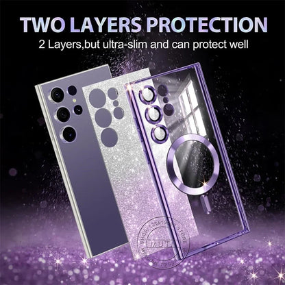 For Samsung Galaxy S26 S25 S24 S23 S22 S21 S20 Plus FE Case Note20 Ultra S24FE Plating Glitter Wireless Bling Cover Girls Women
