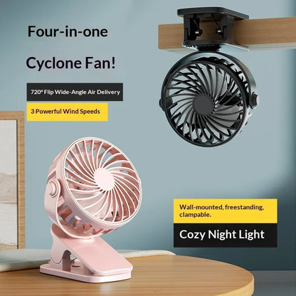 720°Rotatable Clip Fan Mini Cooler Fan Built In Night Lamp USB Rechargeable Personal Portable Fan For Outdoor Camping Ventilador