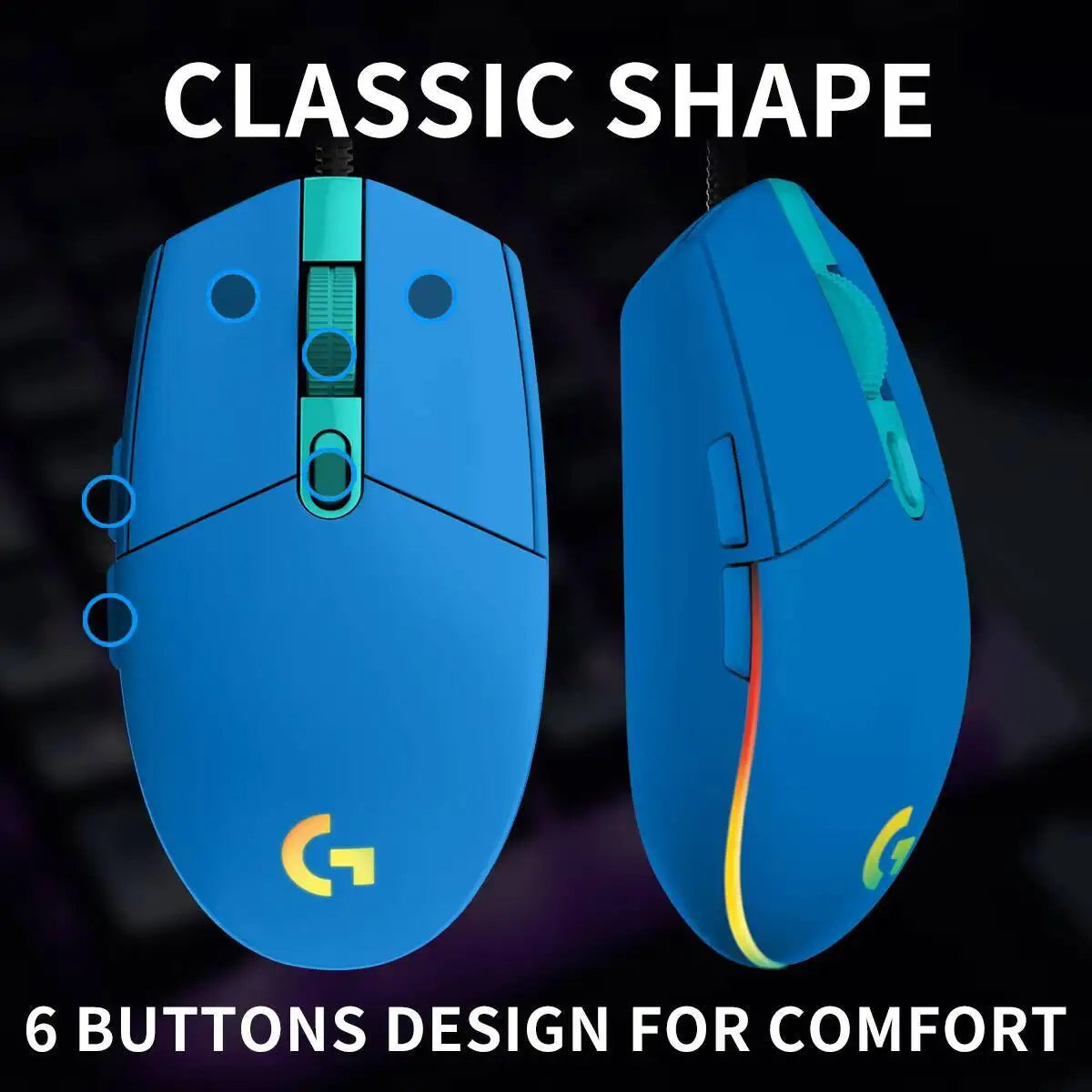 Logitech G203 Prodigy Wired Gaming Mouse 8000 DPI RGB Lighting 6 Buttons On-Board Memory 2.1m Cable Windows ChromeOS
