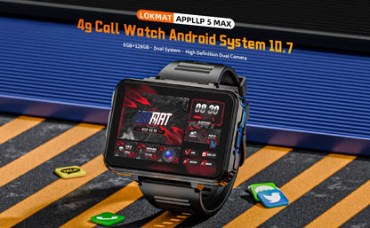 LOKMAT APPLLP 5 MAX Android Watch Phone Square Big Screen Wifi 4G Calls Smartwatches Dual Camera with Flashlight Gaming Watch