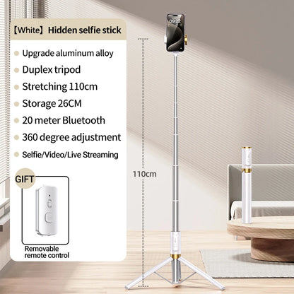 Selfie Stick 1.1 M Ultra Long Stretch Portable Phone Holder Integrated Design Bluetooth Remote With Fill Light Tripod Stand For
