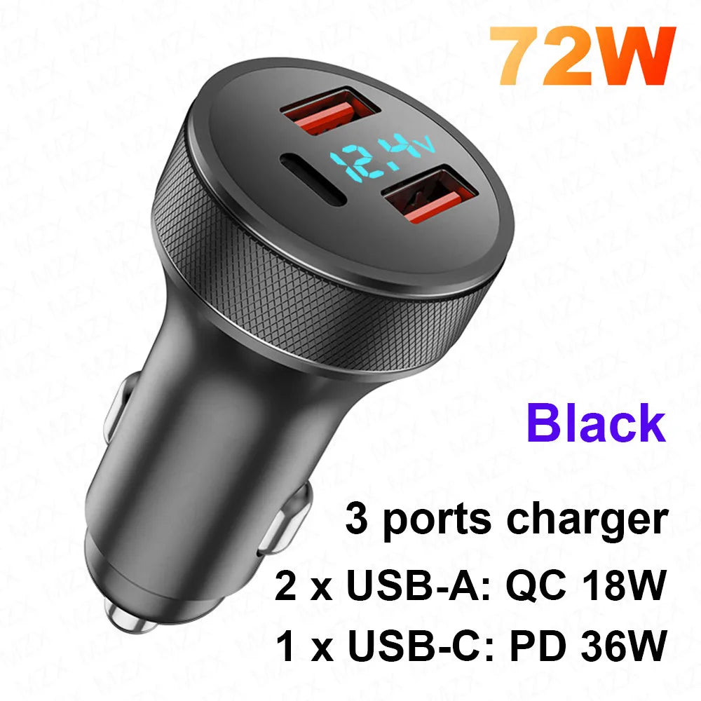 MZX 60W 48W 30W Duar Car Charger PD USB A Type C Smart Quick Charge 12V 24V Cigar Lighter Ultra QC 3.0 Charging for Cell Phone