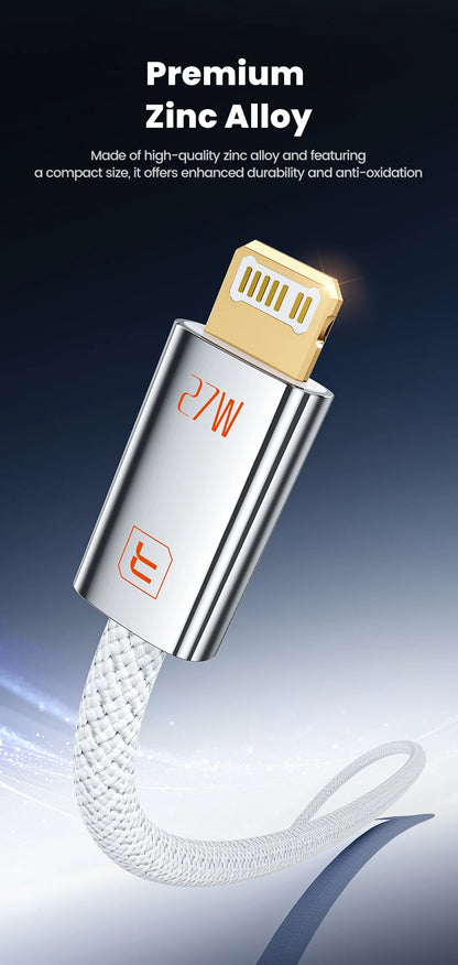 Toocki 27W USB C to Lightning Fast Charging Cable for iPhone 14 13 12 Pro Max Xs 2.4A USB A to iP Zinc Alloy Data Cable for iPad