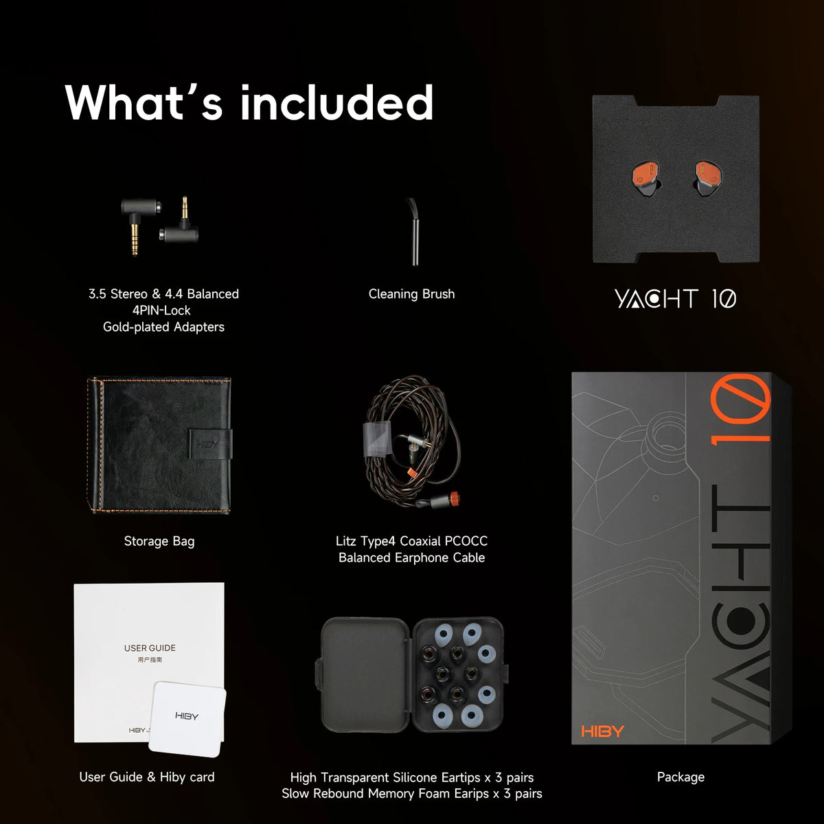 HiBy Yacht10 Dynamic Mg & Al Alloy Dome Polymer Diaphragm Dual Magnetic Core 1.2T Magnetic Force Coaxial Cable IEM Earphones