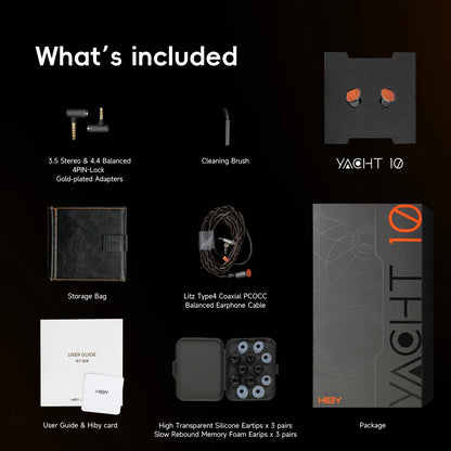 HiBy Yacht10 Dynamic Mg & Al Alloy Dome Polymer Diaphragm Dual Magnetic Core 1.2T Magnetic Force Coaxial Cable IEM Earphones