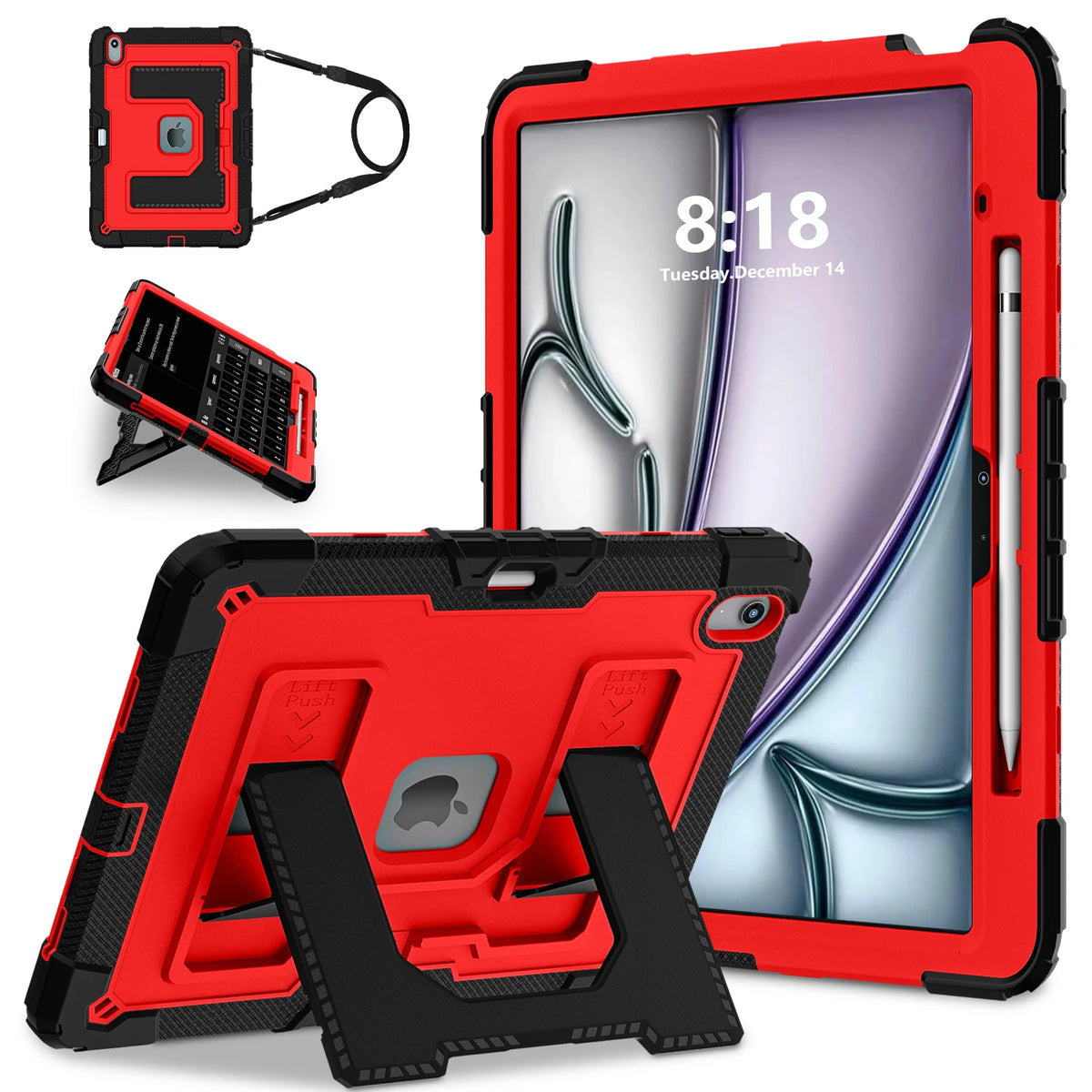 Heavy Duty Shockproof Case for iPad Air 13 11 M4/3/2 Air 4 5 Mini 6 A17 Pro Rugged Protective Cover with Pen Holder/Kickstand