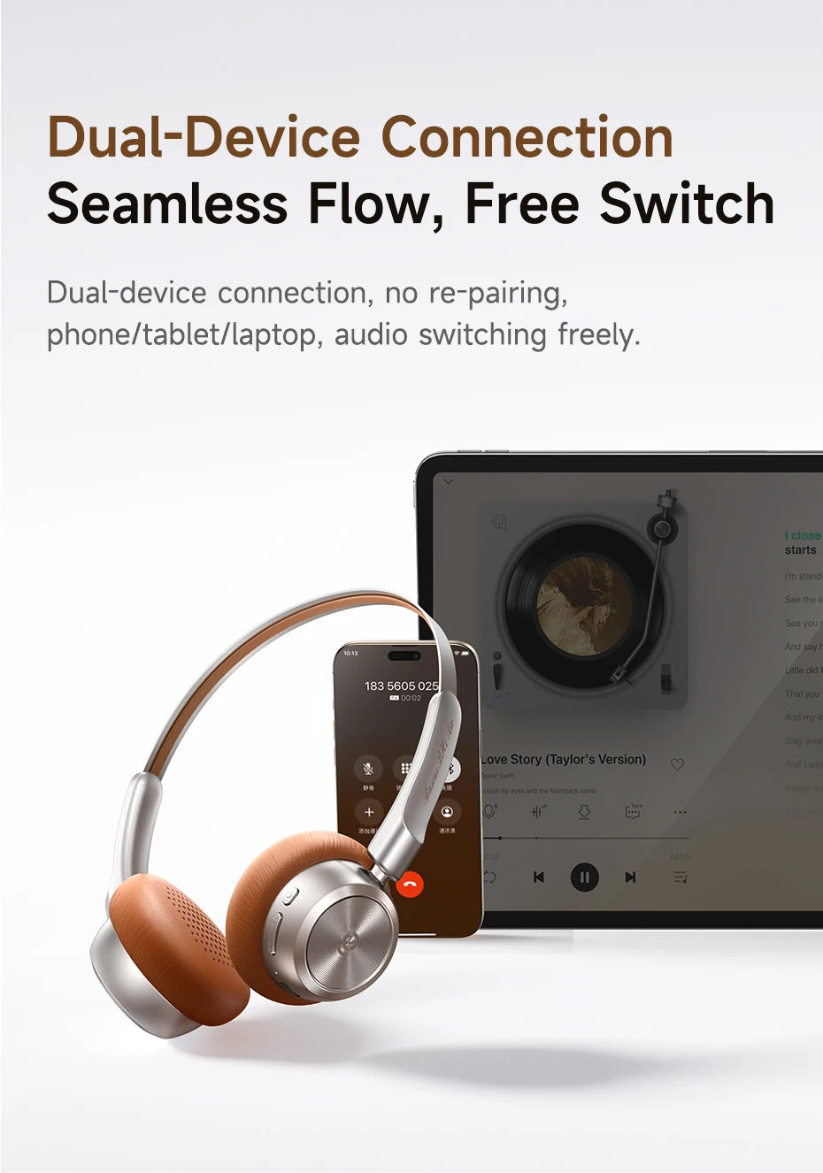 Baseus BH1 Air Wireless Headphones Bluetooth 6.0 ENC Noise Cancellation Lightweight 90g Over Ear Headset 80H Earphone