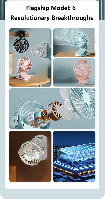720°Rotatable Clip Fan Mini Cooler Fan Built In Night Lamp USB Rechargeable Personal Portable Fan For Outdoor Camping Ventilador