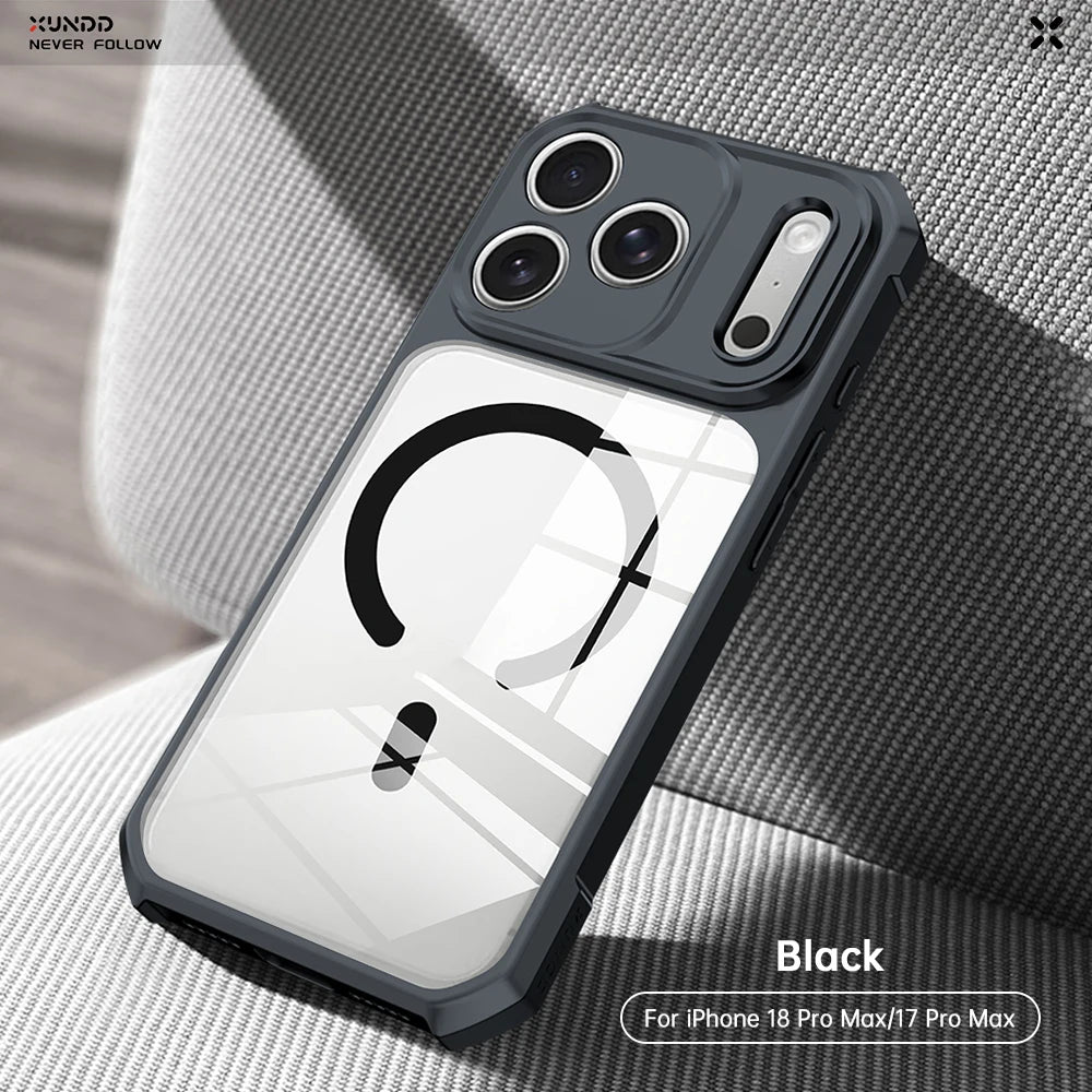 XUNDD Case For iPhone 18 Pro Max 18 Pro MagSafe Magnetic Stand Shockproof Clear Airbag PC TPU Cover Camera Lens Protection Shell