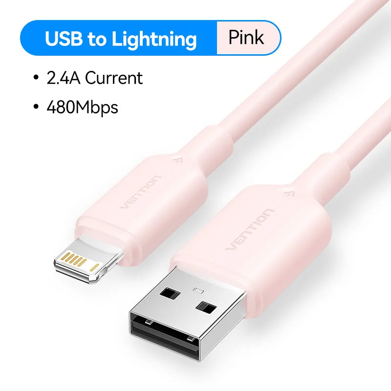Vention Lightning Cable 2.4A for iPhone 14 13 12 11 8 Pro Max 2.4A USB A to Lightning Fast Charge Cord for iPad Phone Data Cable