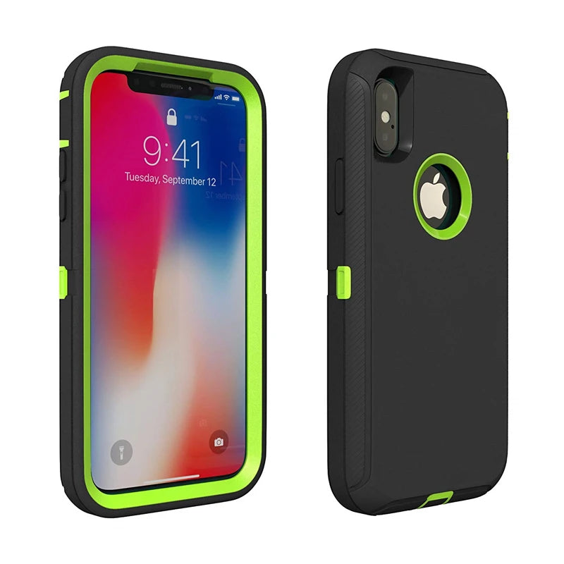 3 in 1 Armor Shock Proof Case for iPhone X XS MAX XR Defender Clip Case for iPhone 16 15 14 13 12 11 Pro Max Mini 6 6s 7 8 plus