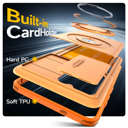 Case For Samsung Galaxy S26 S25 S24 S23 S22 Ultra Plus S25FE S24FE Funda Slide Camera Protect Ring Holder With Card Armor Cover