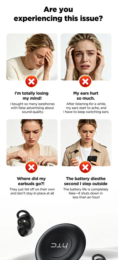 HTC NE91 Wireless Bluetooth Earbuds Noise Cancelling Headphones for Office Nap Work Break Comfortable Lightweight Sleep Earbuds