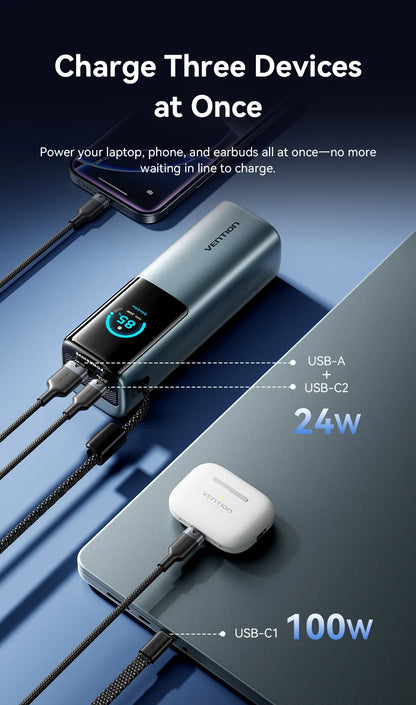 Vention 200W Power Bank 27000mAh PD 3.1 140W Max Portable PowerBank for Laptop PD Fast Charging for iPhone 17 16 Samsung S25 S24