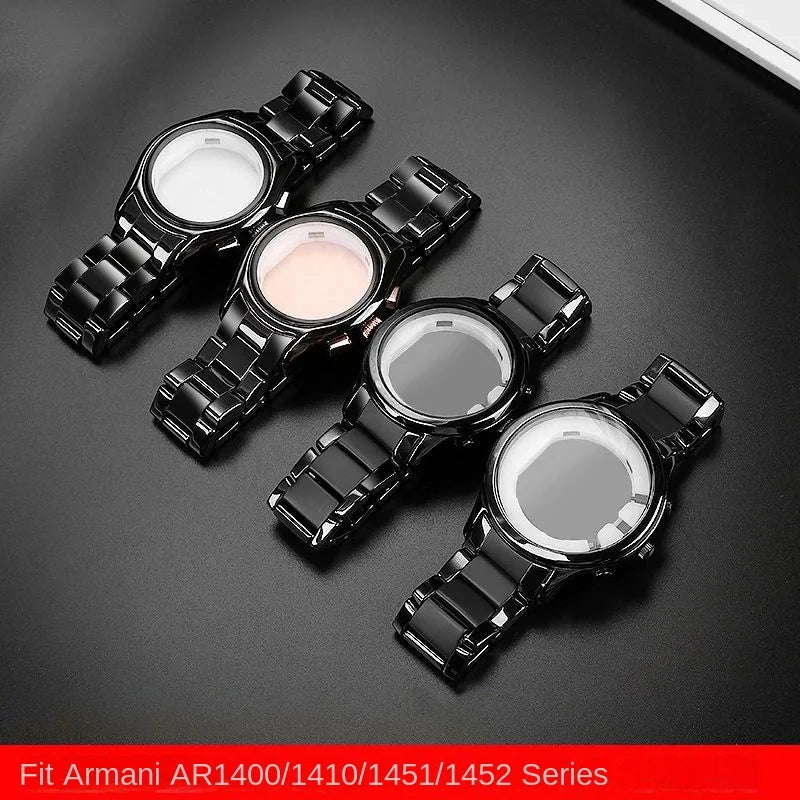 High quality Ceramic case watchband for Armani watch AR1451 AR1452 AR1400 AR1410 AR1421 AR1440 Men's black strap accessories