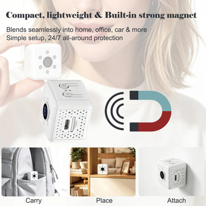 Next-Gen Mini Wireless Security Camera Portable Smart Indoor Nanny Cam with Motion Alerts