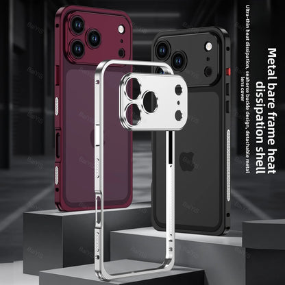 Luxury Metal Alloy Lens Protector Frame Phone Case For iPhone 18 17 16 15 14 13 Pro Max Plus Heat Dissipation Shockproof Cover