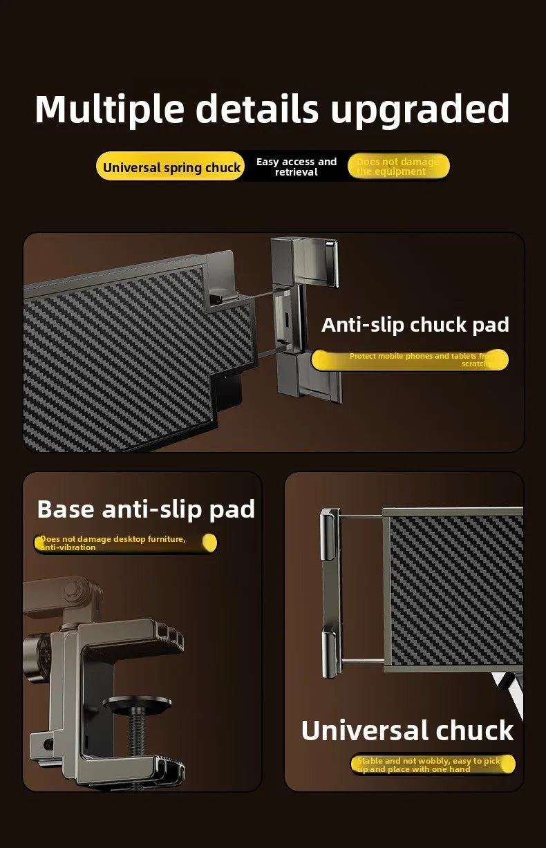 All-metal cantilever lazy overhead phone holder for desktop live streaming, bedside adjustable tablet for iPad bracket
