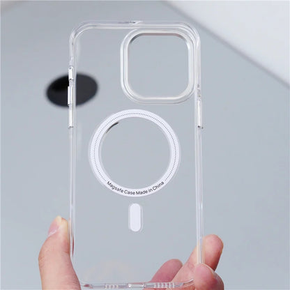Transparent Wireless Charging for Magsafe Case for iPhone 18Pro 17 16 17Pro Max Alloy Lens Clear Shockproof Hard Armor Cover