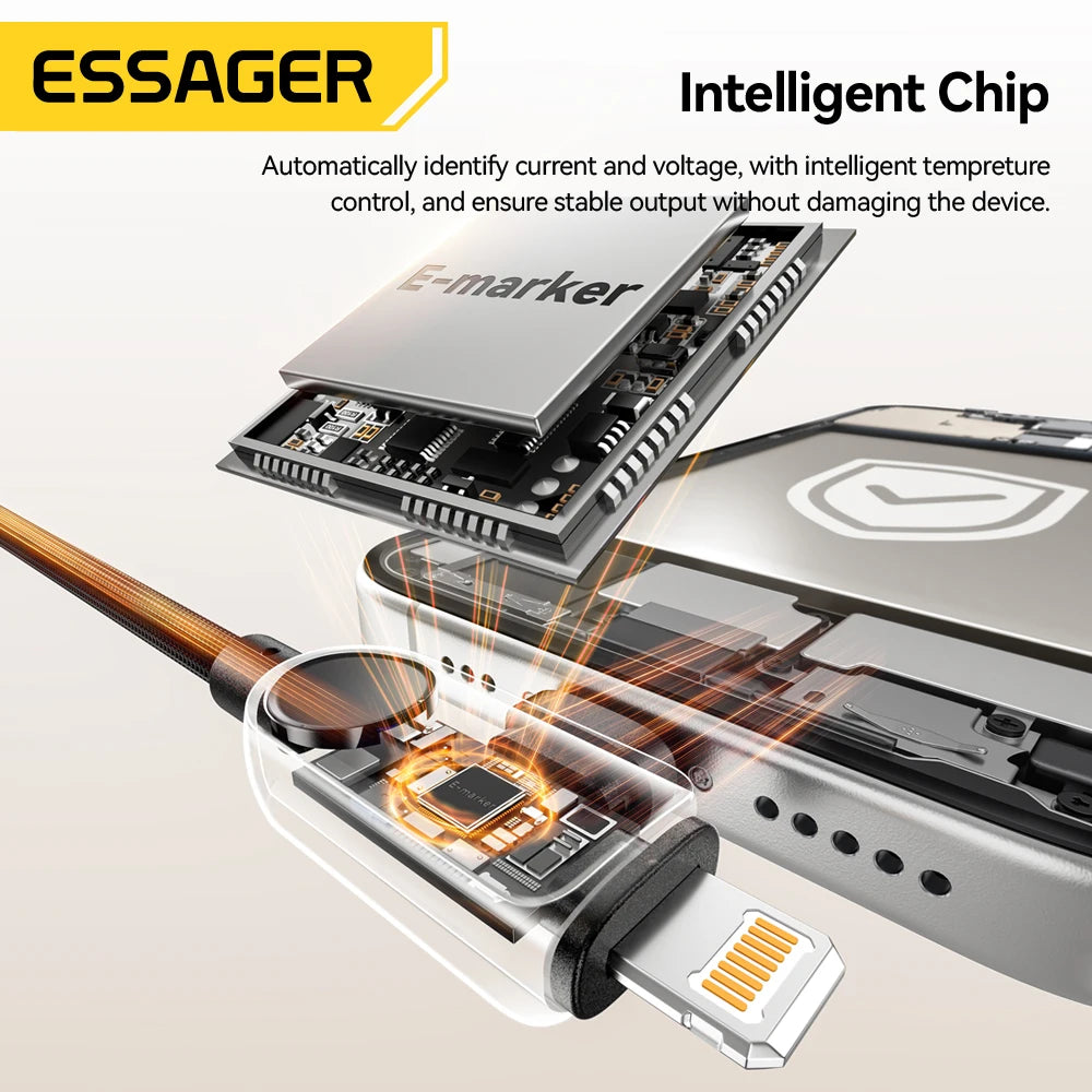Essager 2-in-1 USB Type C to Lightning Cable 100W PD Fast Charging Wire for iPhone 17/16/15/14 MacBook iPad Xiaomi - Type C to L