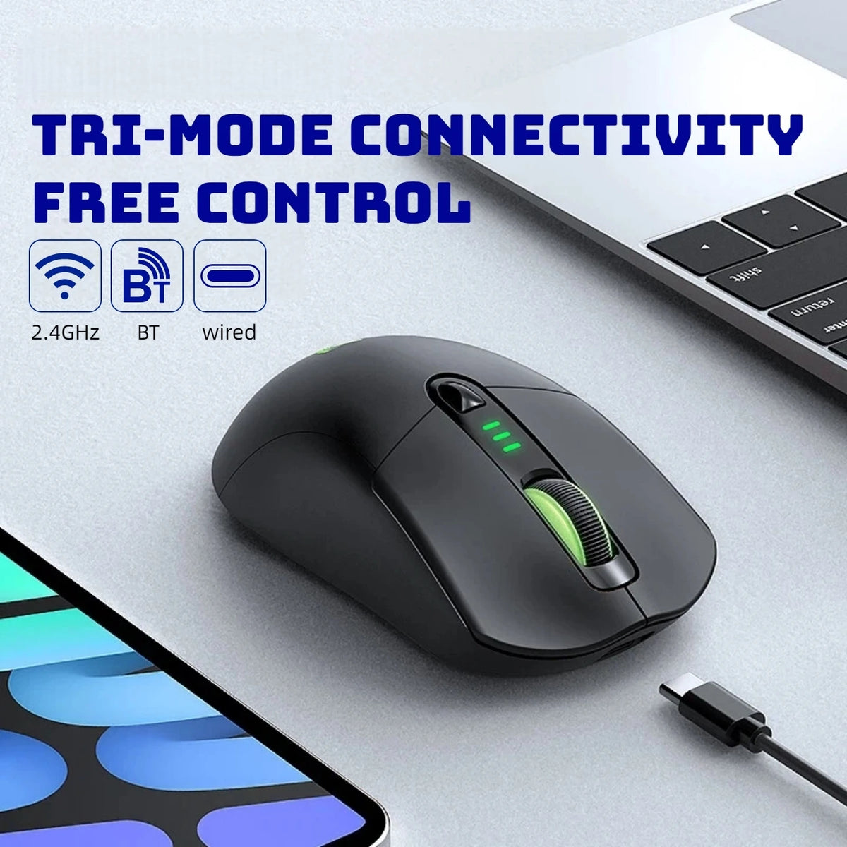 T-WOLF Tri Mode Gaming Mouse Wireless RGB Backlit 12800 DPI 2.4G Bluetooth Type-C Rechargeable Red Ergonomic 1000Hz