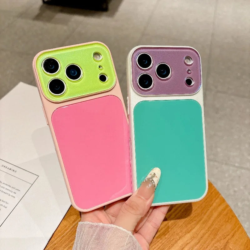 Fashion Dopamine Color-Block Phone Case for IPhone 18 Pro Max 17 16 15 14 Pro Max Candy-Color Glass Back Shockproof Phone Case