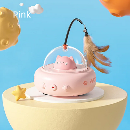 Electric UFO Smart Teaser Cat Toy with Bell Interactive Pet Teaser Stick Replaceable Feather Training Supplies for Cats