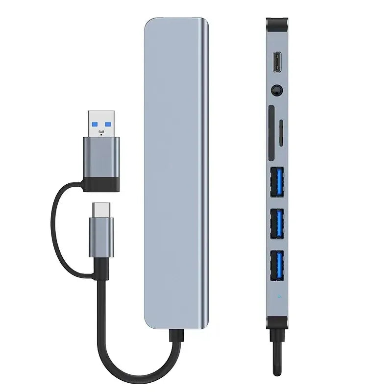 8 In 1 USB Type-C  HUB with Splitter Card Reader USB 3.0 2.0 SD/TF Splitter Card Reader Docking Station for HUAWEI Xiaomi PC