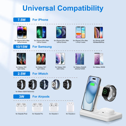 3 In 1 Magnetic Wireless Charger Stand 15W Fast Charging Dock Station Multiple Devices for iPhone 15 14 13 8 Apple Watch Airpods