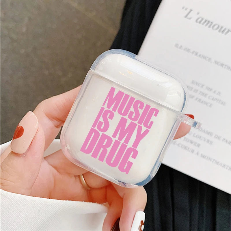 Trendy Love Music English Earphone Case for Airpods 4th 3rd 2 Pro 3 Transparent Cover for Airpod 3 1 Protective Accessorie Shell